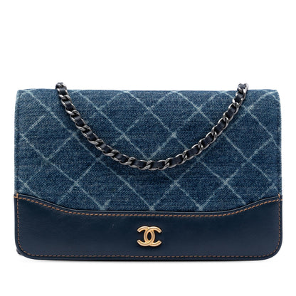 Chanel Printed Denim and Calfskin Gabrielle Wallet On Chain