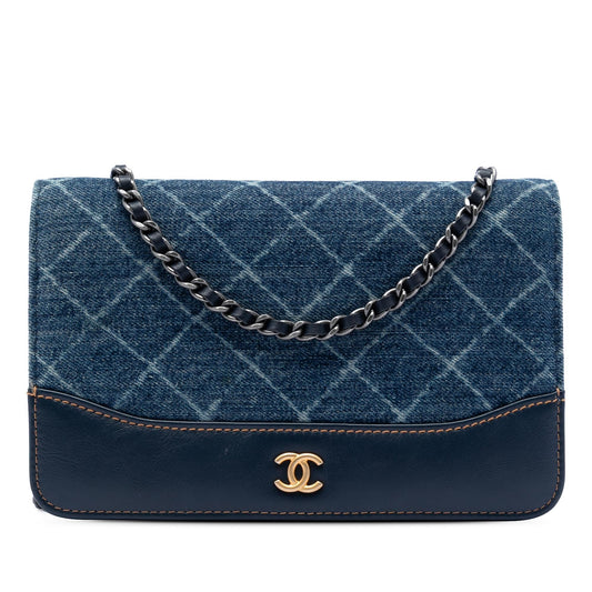 Chanel Printed Denim and Calfskin Gabrielle Wallet On Chain