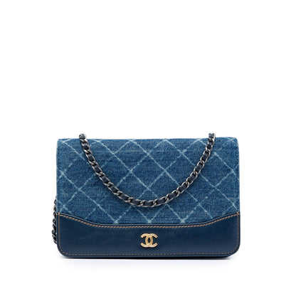 Chanel Printed Denim and Calfskin Gabrielle Wallet On Chain