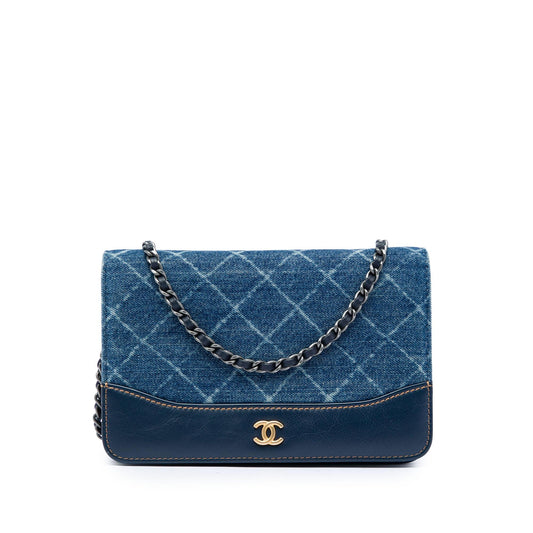 Chanel Printed Denim and Calfskin Gabrielle Wallet On Chain