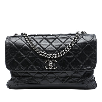 Chanel Quilted Aged Calfskin Logo Accordion Flap