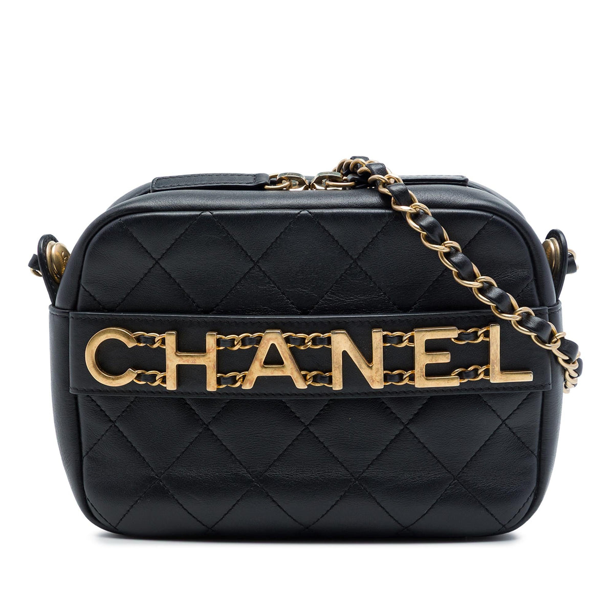 Chanel Quilted Calfskin Logo Enchained Camera Bag
