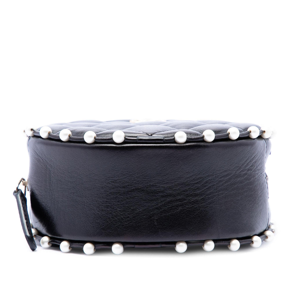 Chanel Quilted Calfskin Pearl Studded Round Clutch with Chain