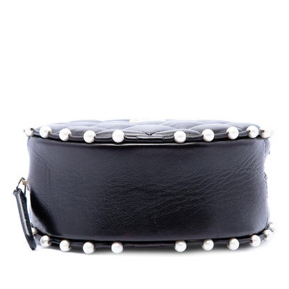 Chanel Quilted Calfskin Pearl Studded Round Clutch with Chain
