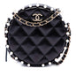 Chanel Quilted Calfskin Pearl Studded Round Clutch with Chain