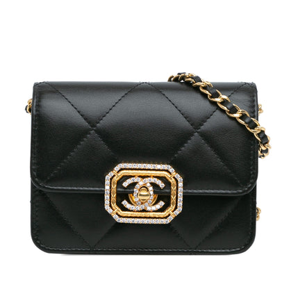 Chanel Quilted Calfskin Strass Card Holder On Chain
