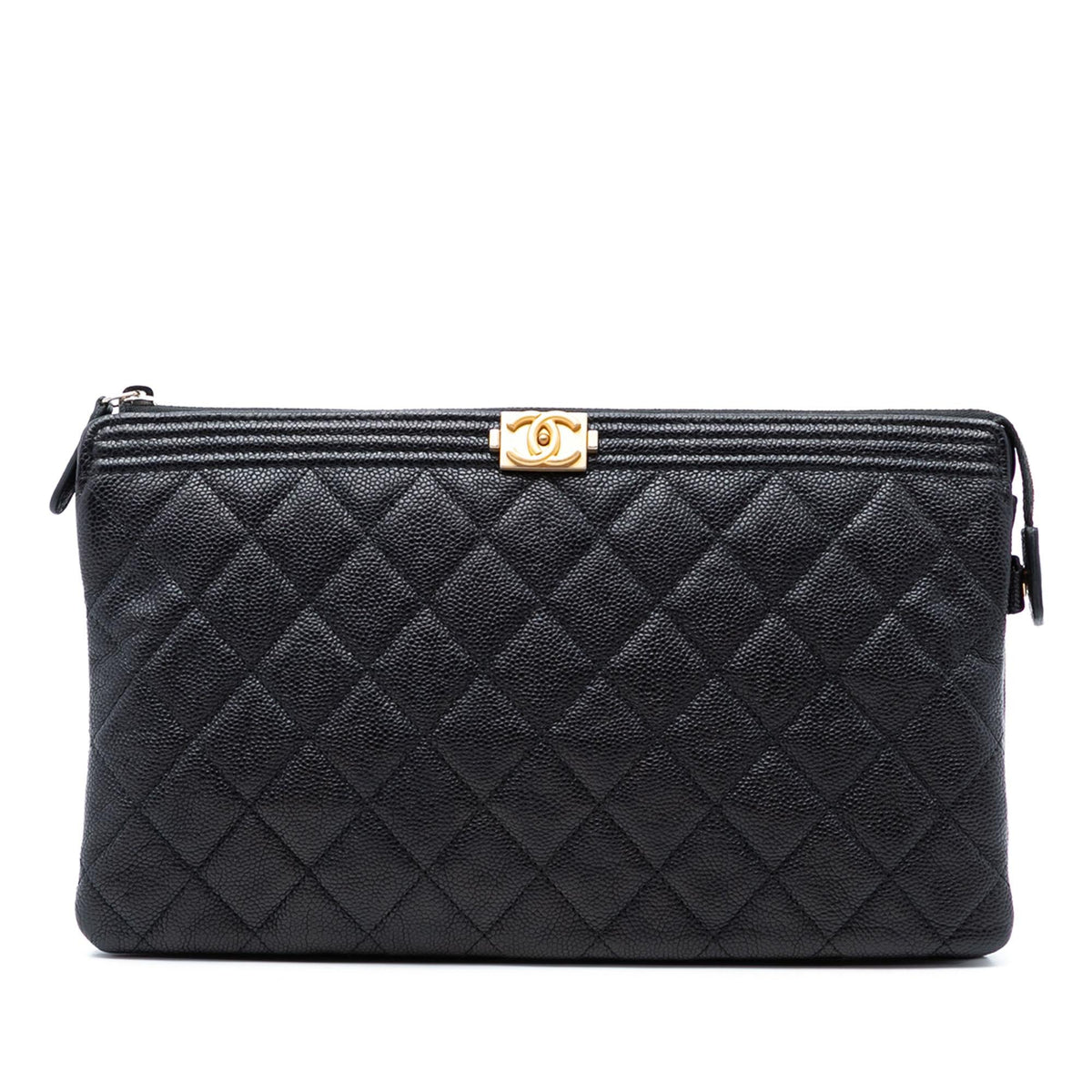 Chanel Quilted Caviar Boy O Case Zip Clutch