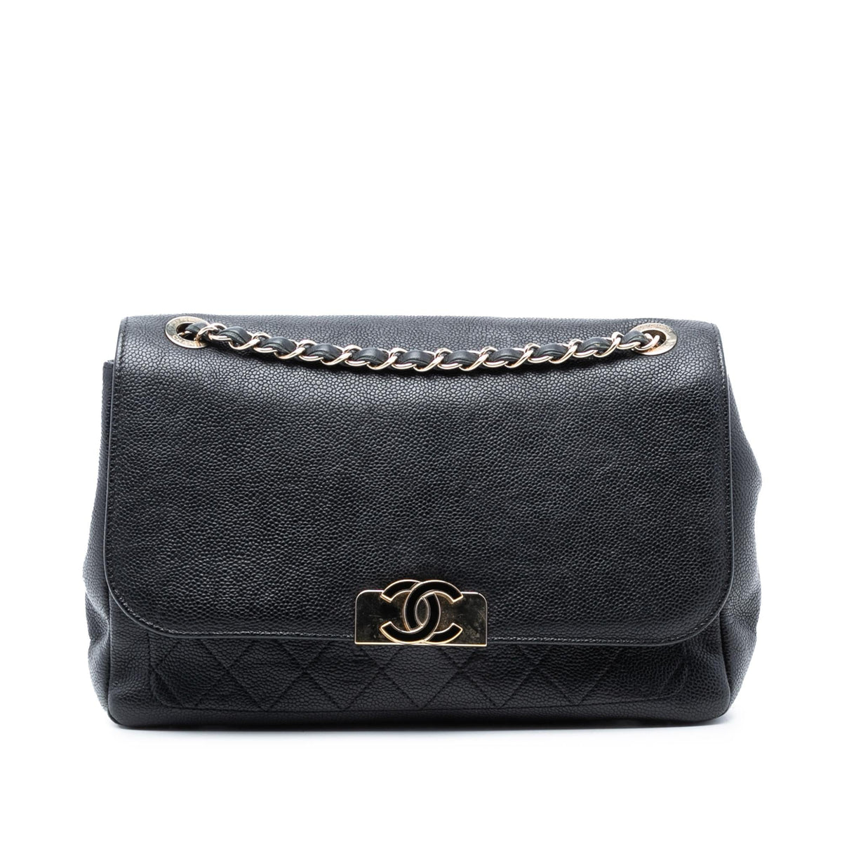Chanel Quilted Caviar CC Plate Flap Pocket Shoulder Bag
