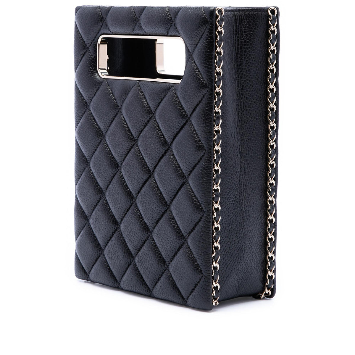 Chanel Quilted Caviar Chain Around Cut Out Evening Box Bag