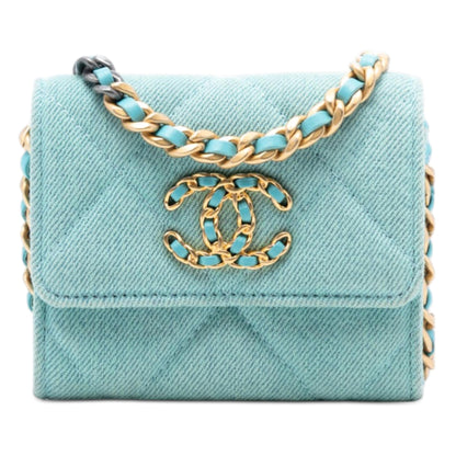Chanel Quilted Denim 19 Card Holder with Chain
