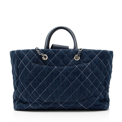 Chanel Quilted Denim Coco Handle Shopping Tote