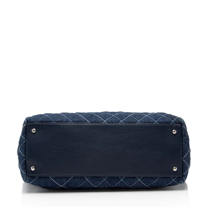 Chanel Quilted Denim Coco Handle Shopping Tote