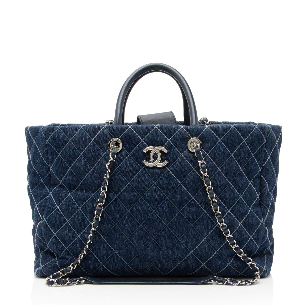 Chanel Quilted Denim Coco Handle Shopping Tote