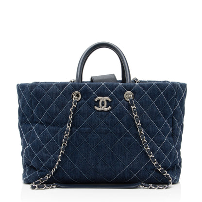 Chanel Quilted Denim Coco Handle Shopping Tote