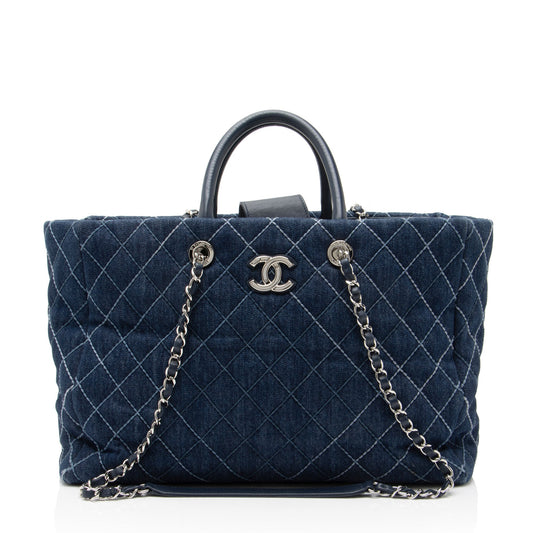 Chanel Quilted Denim Coco Handle Shopping Tote