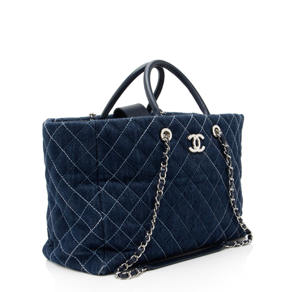 Chanel Quilted Denim Coco Handle Shopping Tote