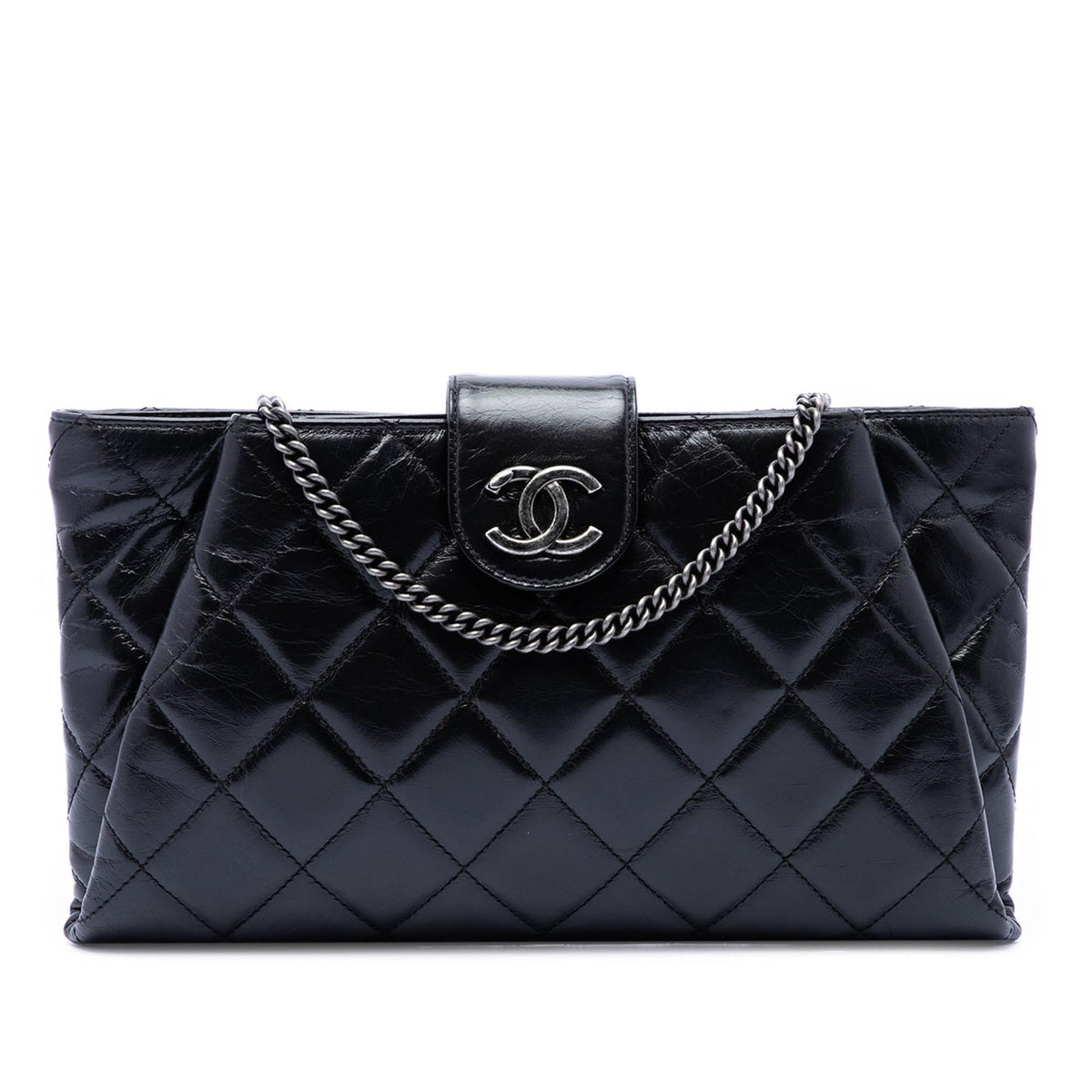 Chanel Quilted Glazed Calfskin Coco Pleats Chain Clutch