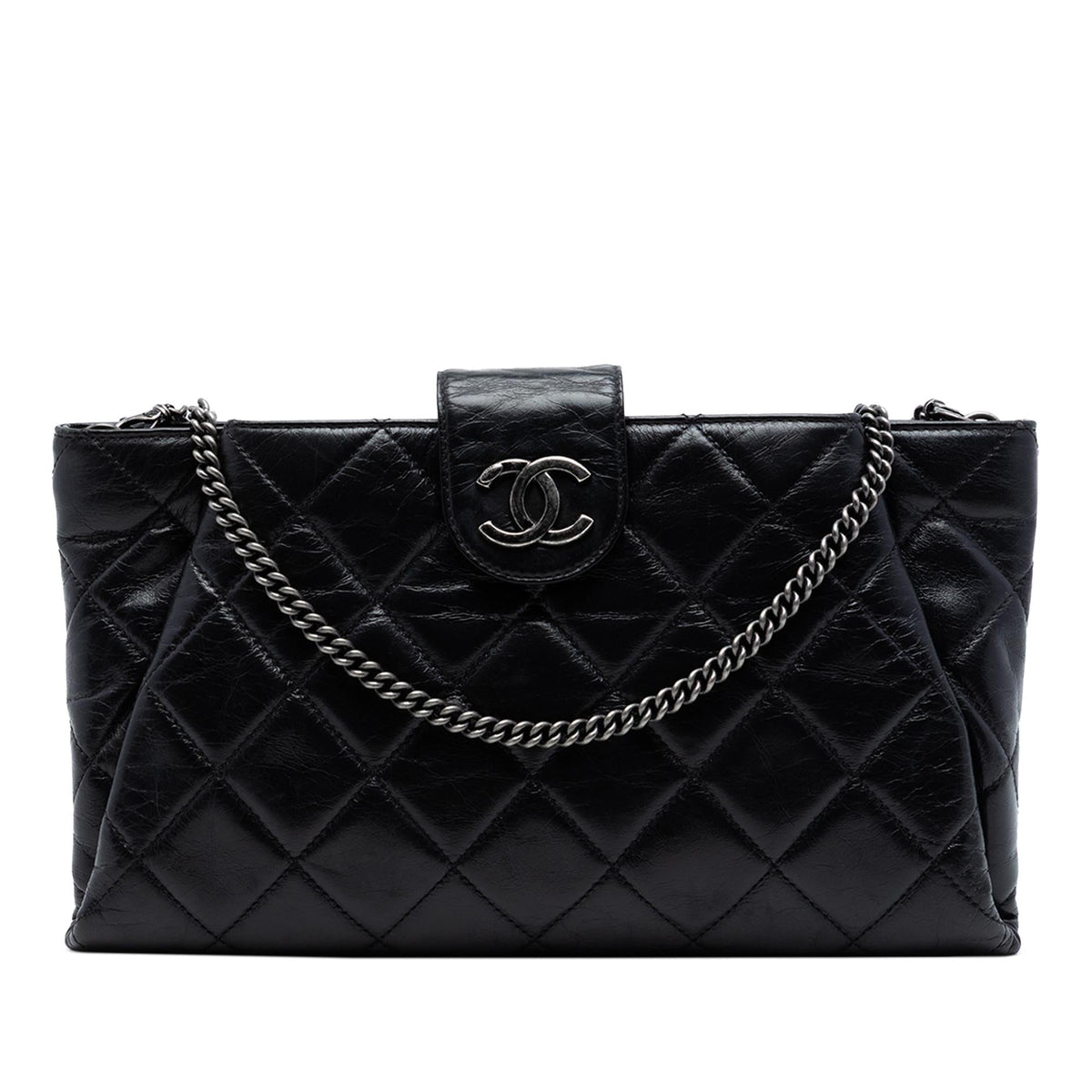 Chanel Quilted Glazed Calfskin Coco Pleats Chain Clutch