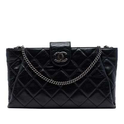 Chanel Quilted Glazed Calfskin Coco Pleats Chain Clutch