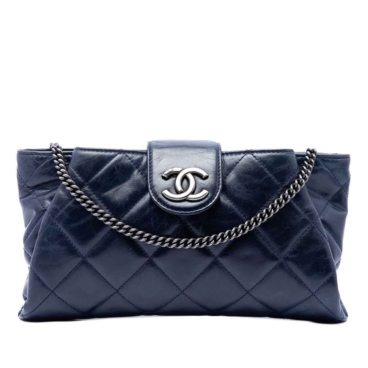 Chanel Quilted Glazed Calfskin Coco Pleats Chain Clutch