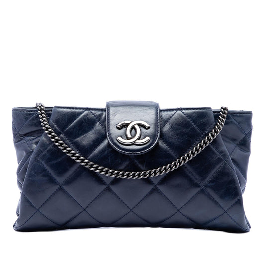Chanel Quilted Glazed Calfskin Coco Pleats Chain Clutch