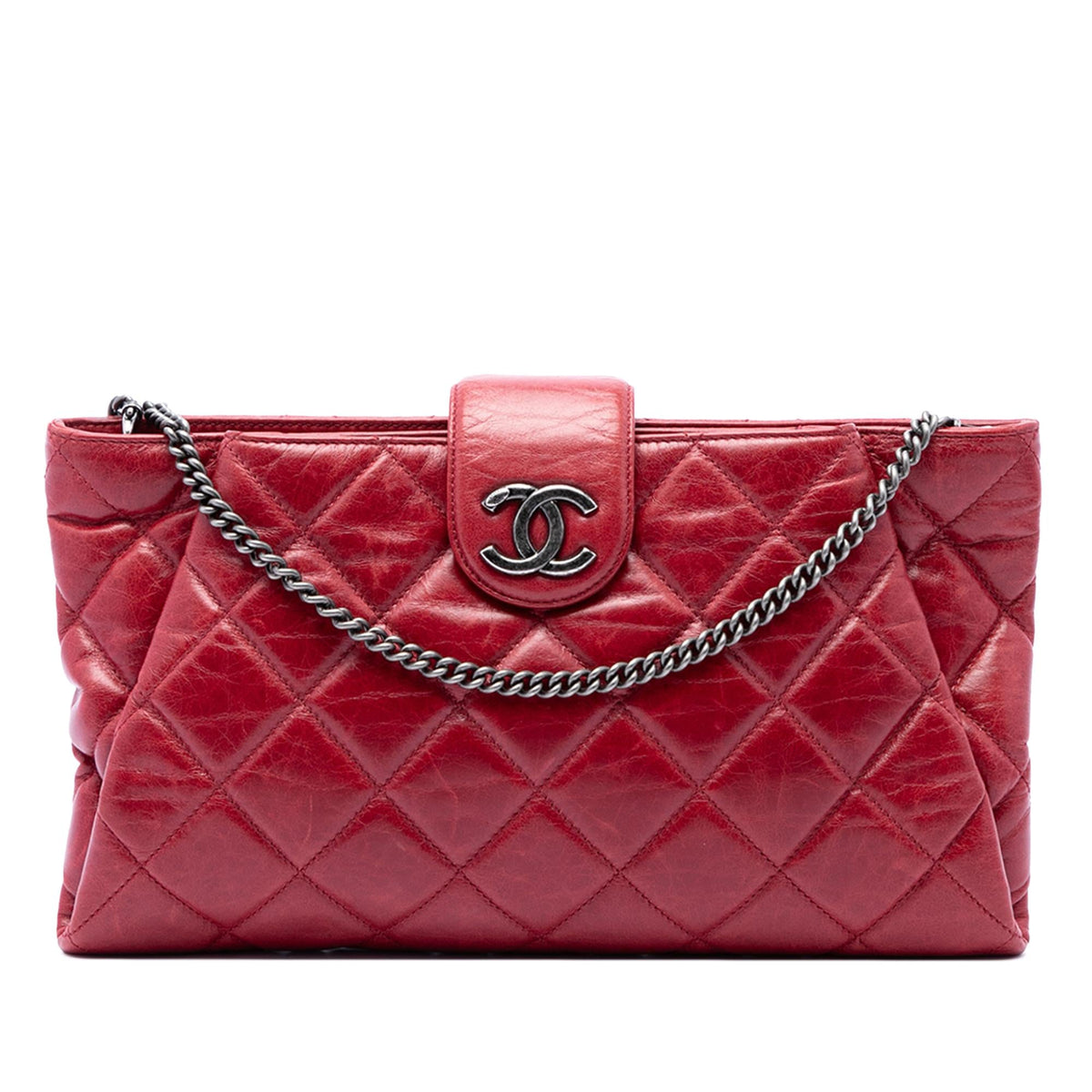 Chanel Quilted Glazed Calfskin Coco Pleats Chain Clutch