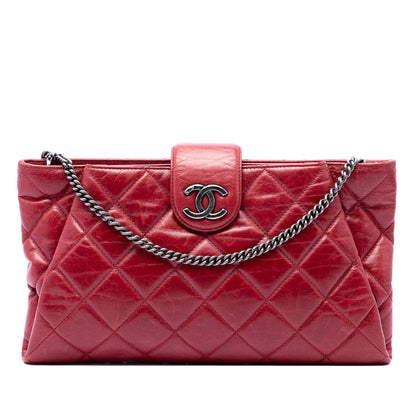 Chanel Quilted Glazed Calfskin Coco Pleats Chain Clutch