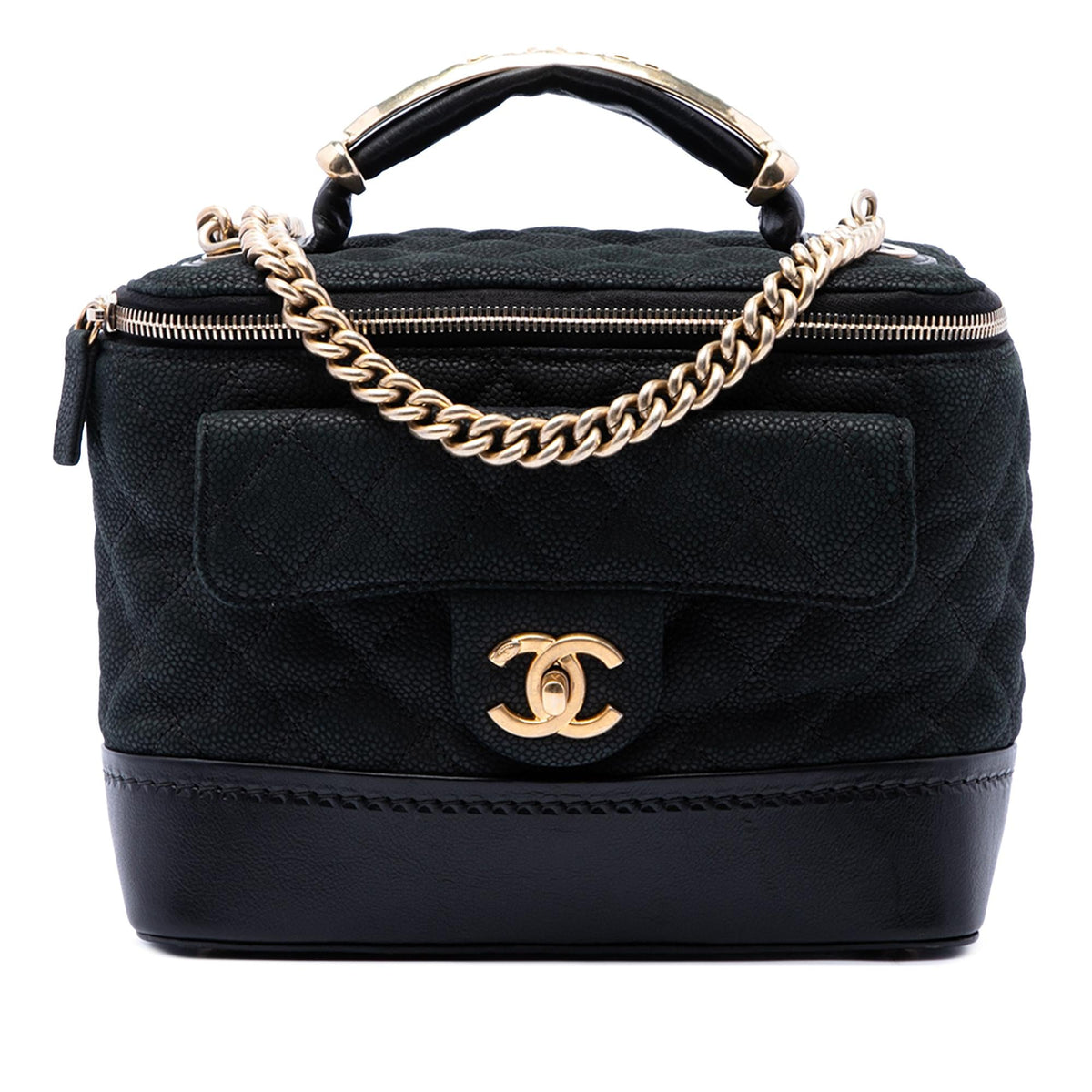 Chanel Quilted Iridescent Caviar Globe Trotter Vanity with Chain