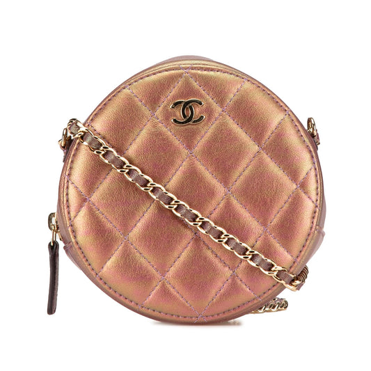 Chanel Quilted Iridescent Lambskin Round Clutch With Chain