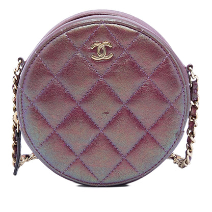 Chanel Quilted Iridescent Lambskin Round Clutch With Chain