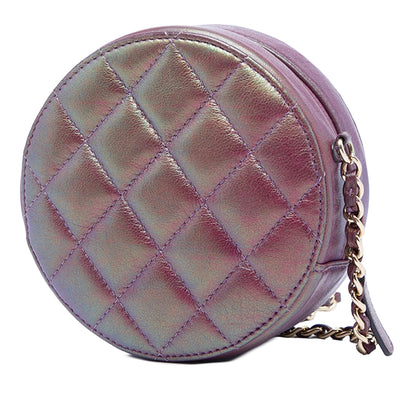 Chanel Quilted Iridescent Lambskin Round Clutch With Chain