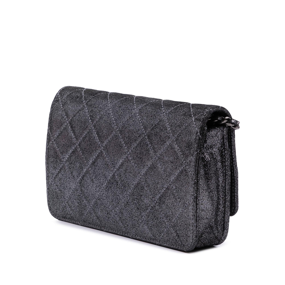 Chanel Quilted Iridescent Lambskin Tartan Button Wallet On Chain
