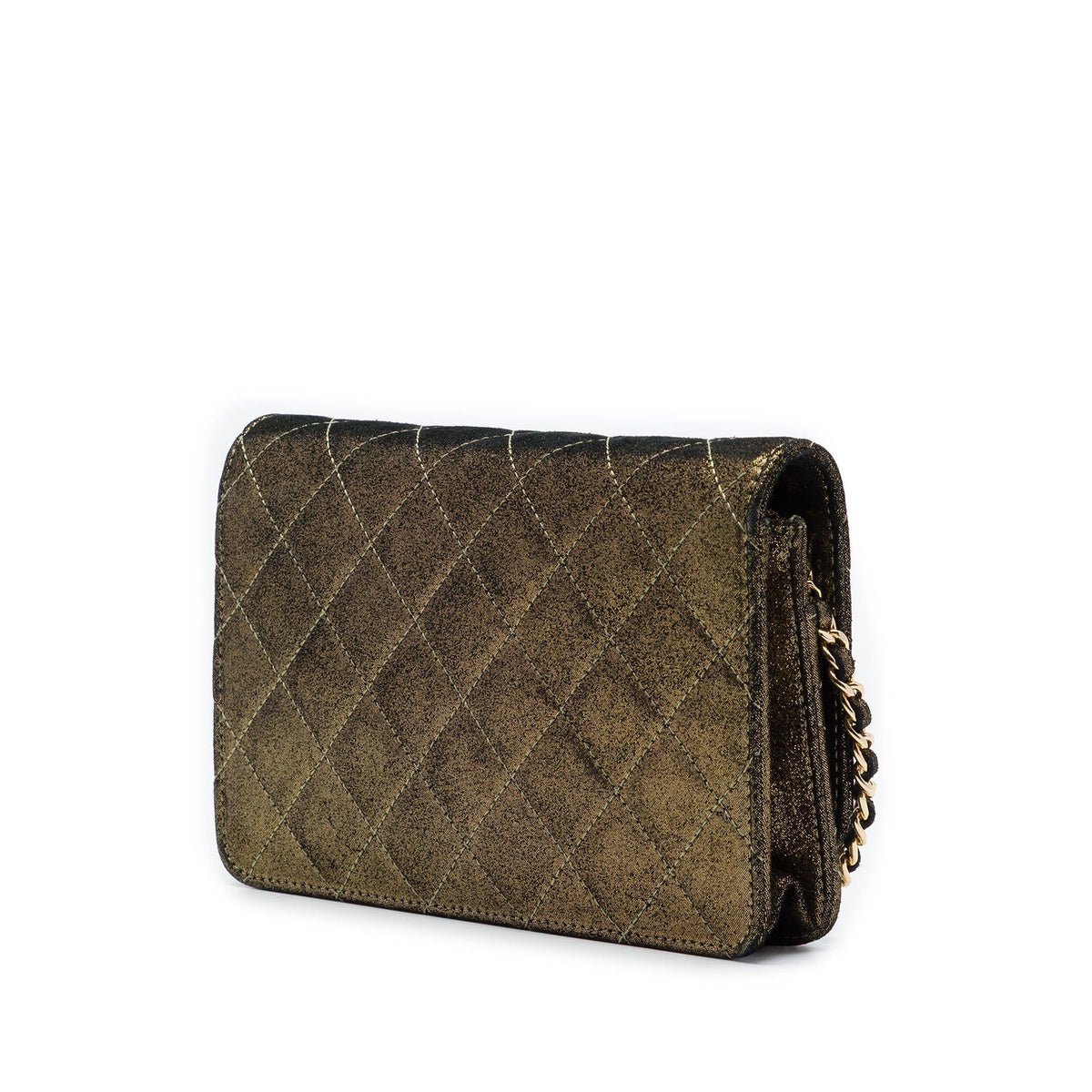 Chanel Quilted Iridescent Lambskin Tartan Button Wallet On Chain