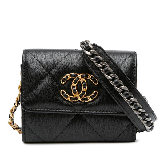 Chanel Quilted Lambskin 19 Flap Coin Purse With Chain