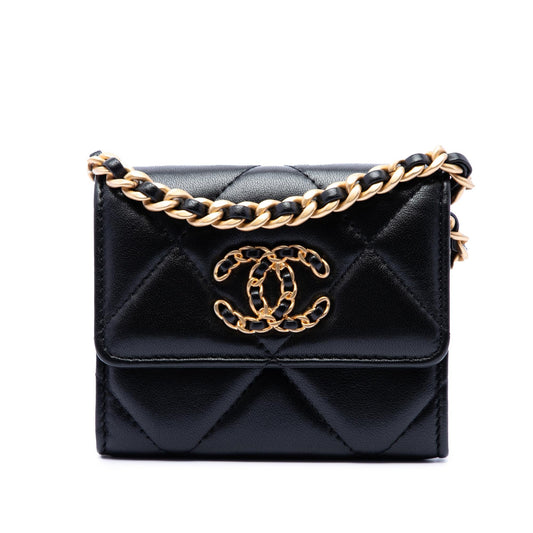 Chanel Quilted Lambskin 19 Flap Coin Purse With Chain