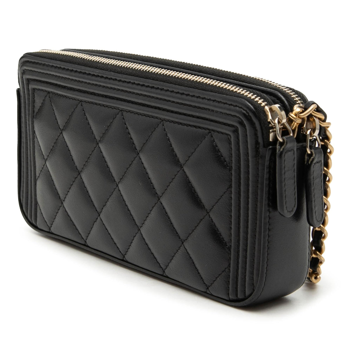Chanel Quilted Lambskin Boy Double Zip Wallet On Chain