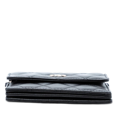 Chanel Quilted Lambskin Camellia Bow Card Holder On Chain