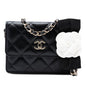 Chanel Quilted Lambskin Camellia Bow Card Holder On Chain