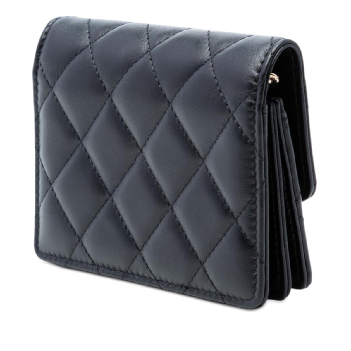 Chanel Quilted Lambskin Camellia Bow Card Holder On Chain