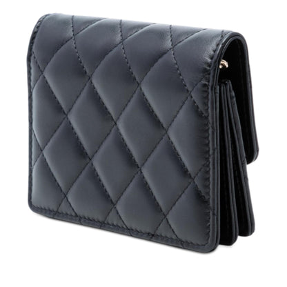 Chanel Quilted Lambskin Camellia Bow Card Holder On Chain