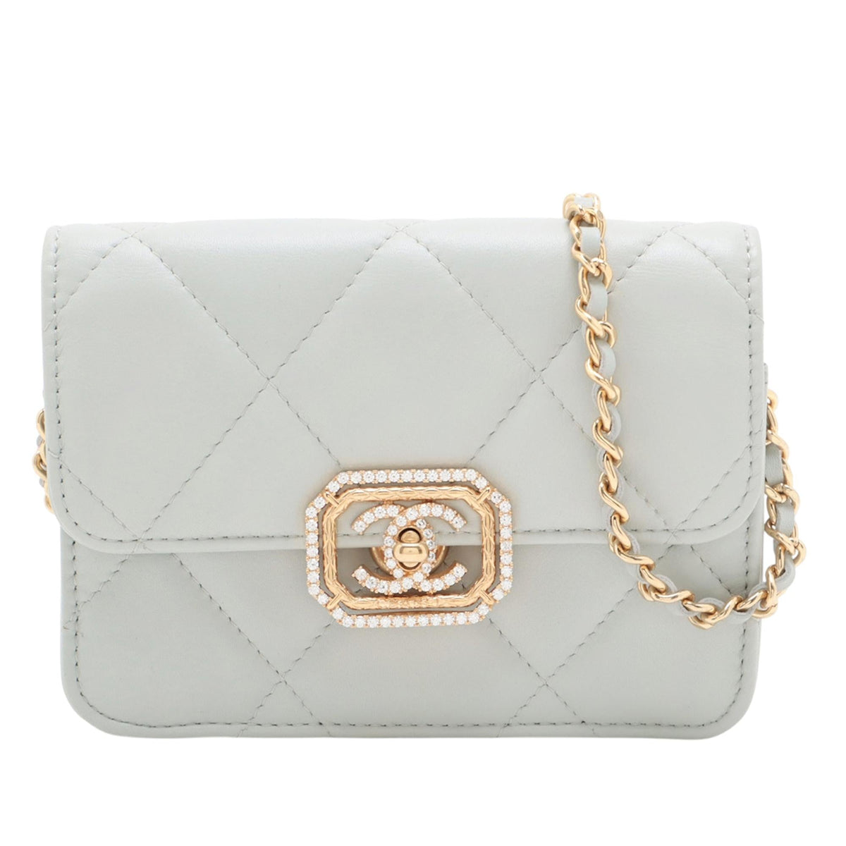 Chanel Quilted Lambskin Crystal Clutch on Chain