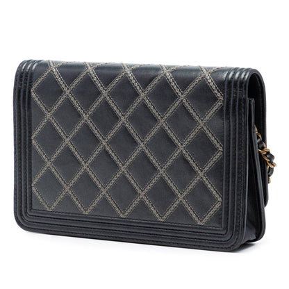 Chanel Quilted Lambskin Double Stitch Boy Wallet On Chain