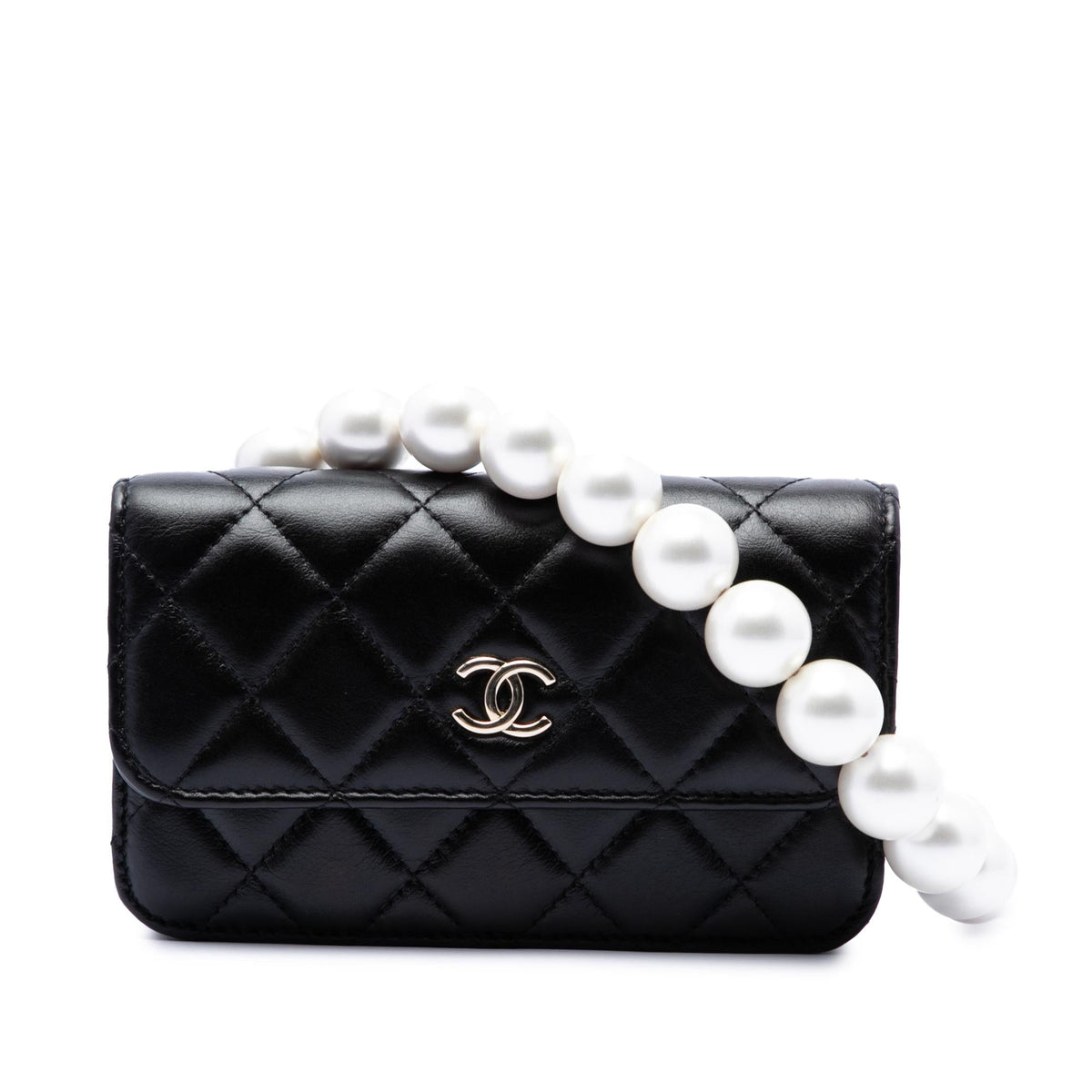 Chanel Quilted Lambskin Maxi Pearls Clutch With Chain