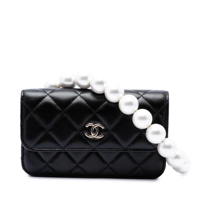 Chanel Quilted Lambskin Maxi Pearls Clutch With Chain
