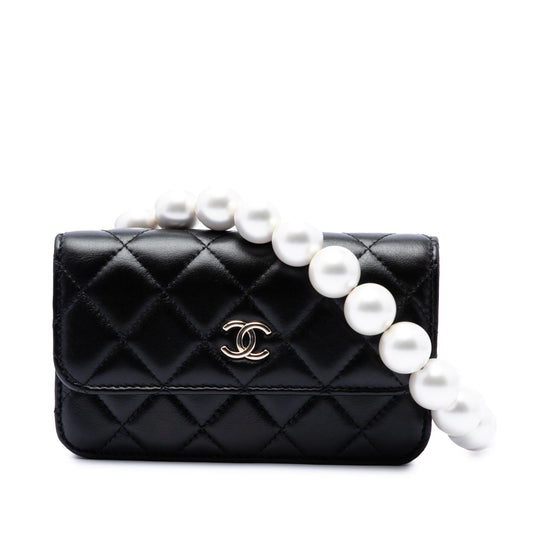 Chanel Quilted Lambskin Maxi Pearls Clutch With Chain