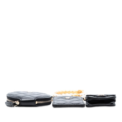 Chanel Quilted Lambskin Pearl Crown CC Wristlet Multi Pouches