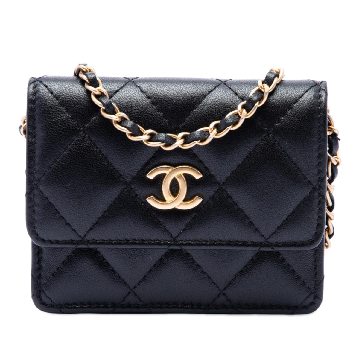 Chanel Quilted Lambskin Romance Card Holder On Chain