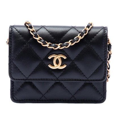 Chanel Quilted Lambskin Romance Card Holder On Chain