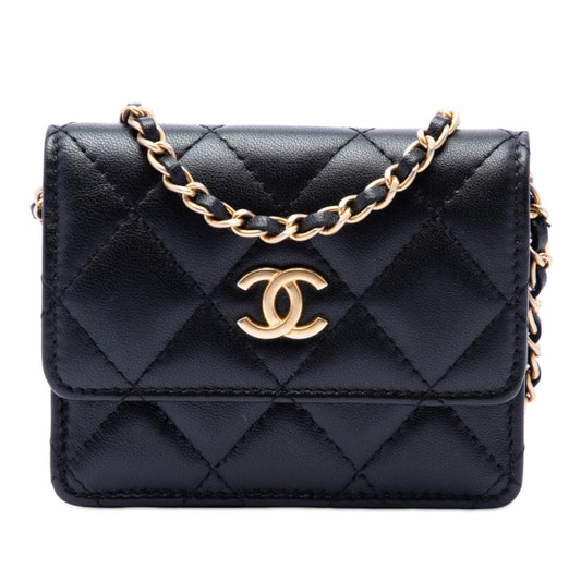 Chanel Quilted Lambskin Romance Card Holder On Chain