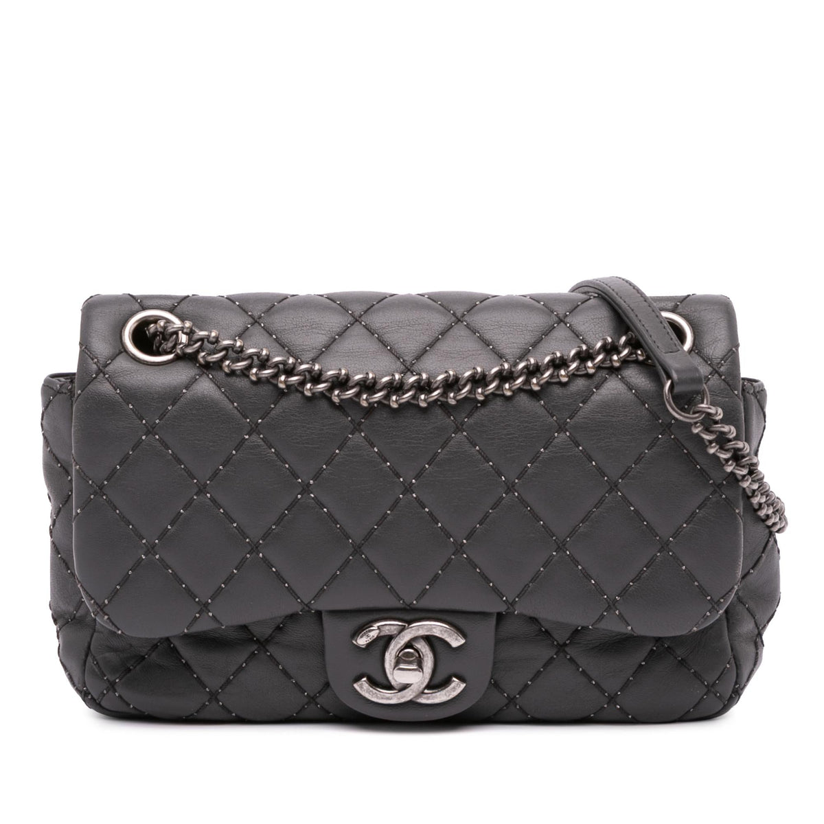 Chanel Quilted Lambskin Stitched Single Flap